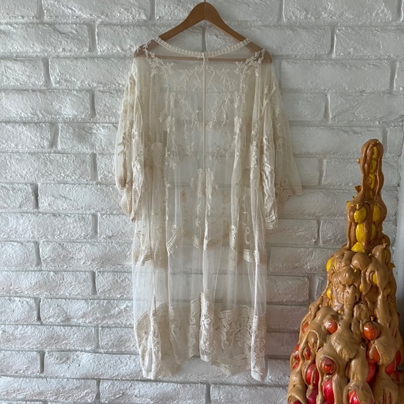 Adiva Boho Embroidered Lace Kimono Open Front Bell Sleeves Sz L - Picture 4 of 8